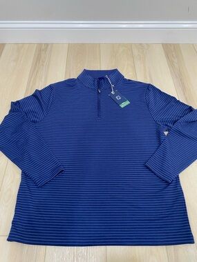 FootJoy Drirelease Quarter Zip Pullover Mens L Blue Striped Moisture Wick NWT